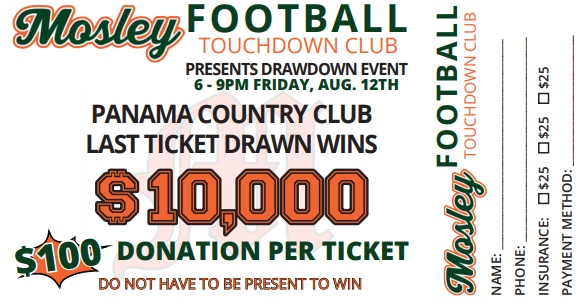 MosleyDolphinFB's tweet photo. Mosley Football is selling drawdown tickets for $100, for a chance to win $10,000. Only 300 tickets are available, and they will go fast. If you are interested in purchasing tickets please reach out to Mosley Football or the Mosley Touchdown Club. 
#MosleyMade #Unsatisfied https://t.co/ZRyR2wGITr