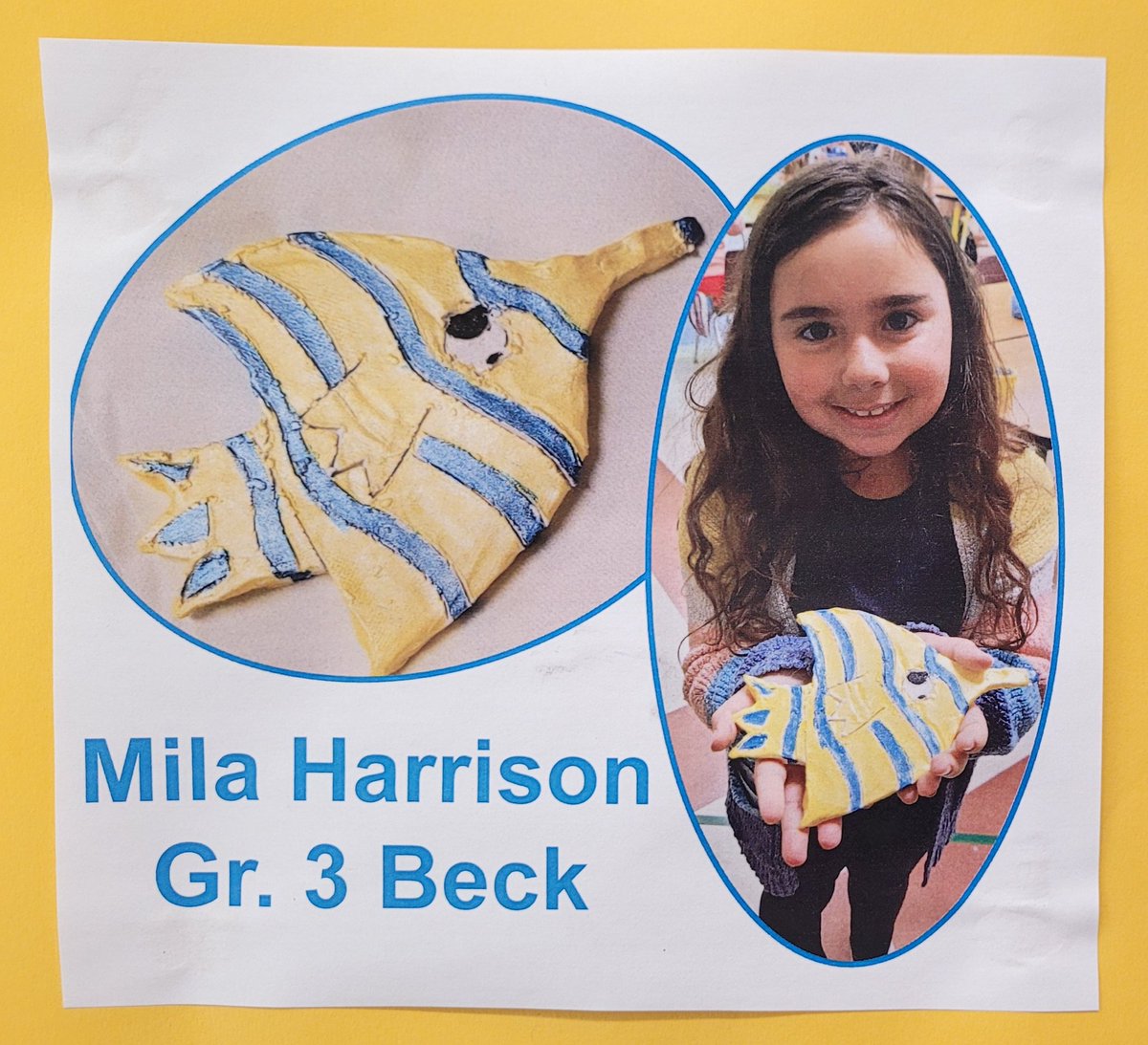 Congratulations to my Stellar Student from Beck's Third Grade class.  She did an awesome job creating a clay fish and look at that paint job isn't that beautiful!!!! @MsBeck13