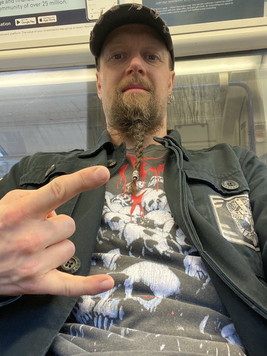 Steve_W_Guitar's tweet photo. On the train to @TheO2 to see @alicecooper for the first time. Managed to blag a free ticket. Get in! #music #rock #gig #london #alicecooper #train #selfie #beard #braidedbeard https://t.co/5CNTtjoewf