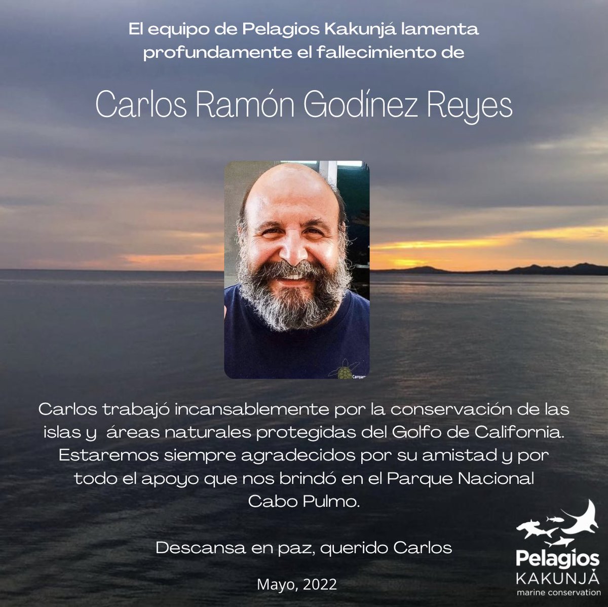 Lamentamos profundamente el fallecimiento de Carlos Godínez, quien trabajó incansablemente por la conservación de las islas y áreas naturales protegidas del #GolfodeCalifornia. Estaremos siempre agradecidos por su amistad y apoyo que nos brindó en el PN Cabo Pulmo 🙏 QED