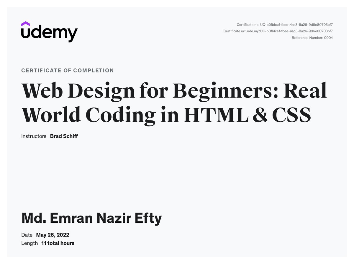 eftymdemran's tweet image. My course completion certificate for "Web Design for Beginners: Real World Coding in HTML &amp;amp; CSS" ude.my/UC-b0fbfcef-fb… via @udemy