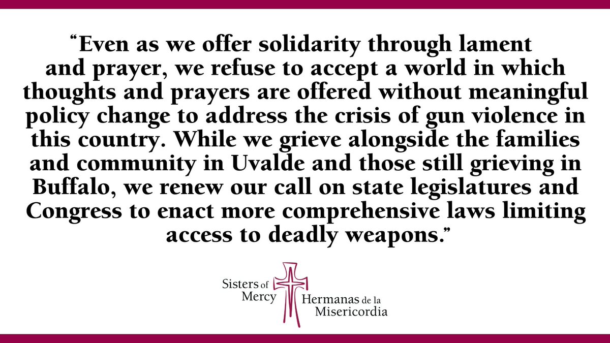 SistersofMercy's tweet photo. Mercy Leadership statement on #Uvalde shooting:

➡️https://t.co/CfqtrVgb6X https://t.co/q1AdcZI0iA