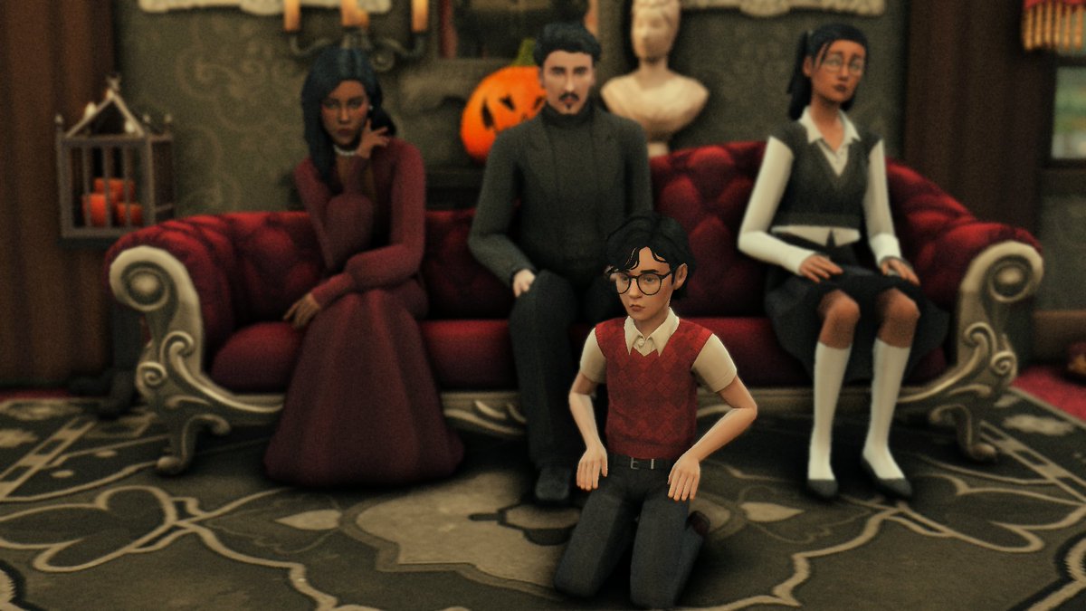 HalloweenSims's tweet photo. I still had old version of the Goth family available, so I gave them a little makeover. I don't play with premades in my main save, but the Goths were always my favorite premade household🖤 #thesims4 #bellagoth #mortimergoth #cassandragoth #alexandergoth https://t.co/XC035wV5iR