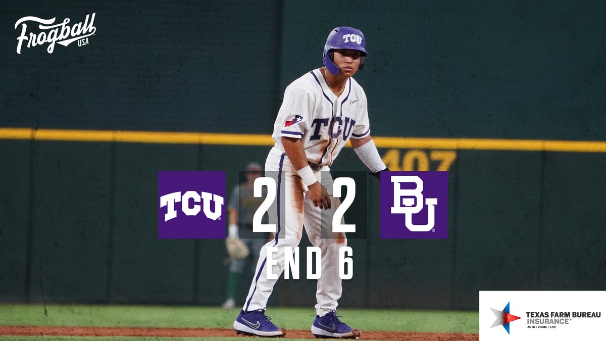 TCU_Baseball's tweet photo. TIE GAME!! TCU picks up two runs in the sixth on a Bobby Goodloe double and a David Bishop sacrifice fly.

#FrogballUSA | #GoFrogs https://t.co/PDrl1Aa1M8
