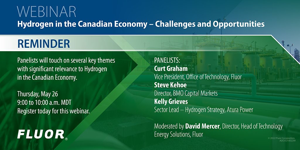 Reminder! There is still time to register for our upcoming #webinar in partnership with <a href="/JWNenergy/">JWN Energy</a>. Tune in tomorrow as we discuss challenges and opportunities for #hydrogen in Canada. #FluorBuildsABetterWorld 

Register here👉bit.ly/3xZjigC