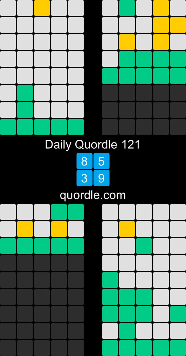 Daily Quordle 121
8️⃣5️⃣
3️⃣9️⃣
quordle.com