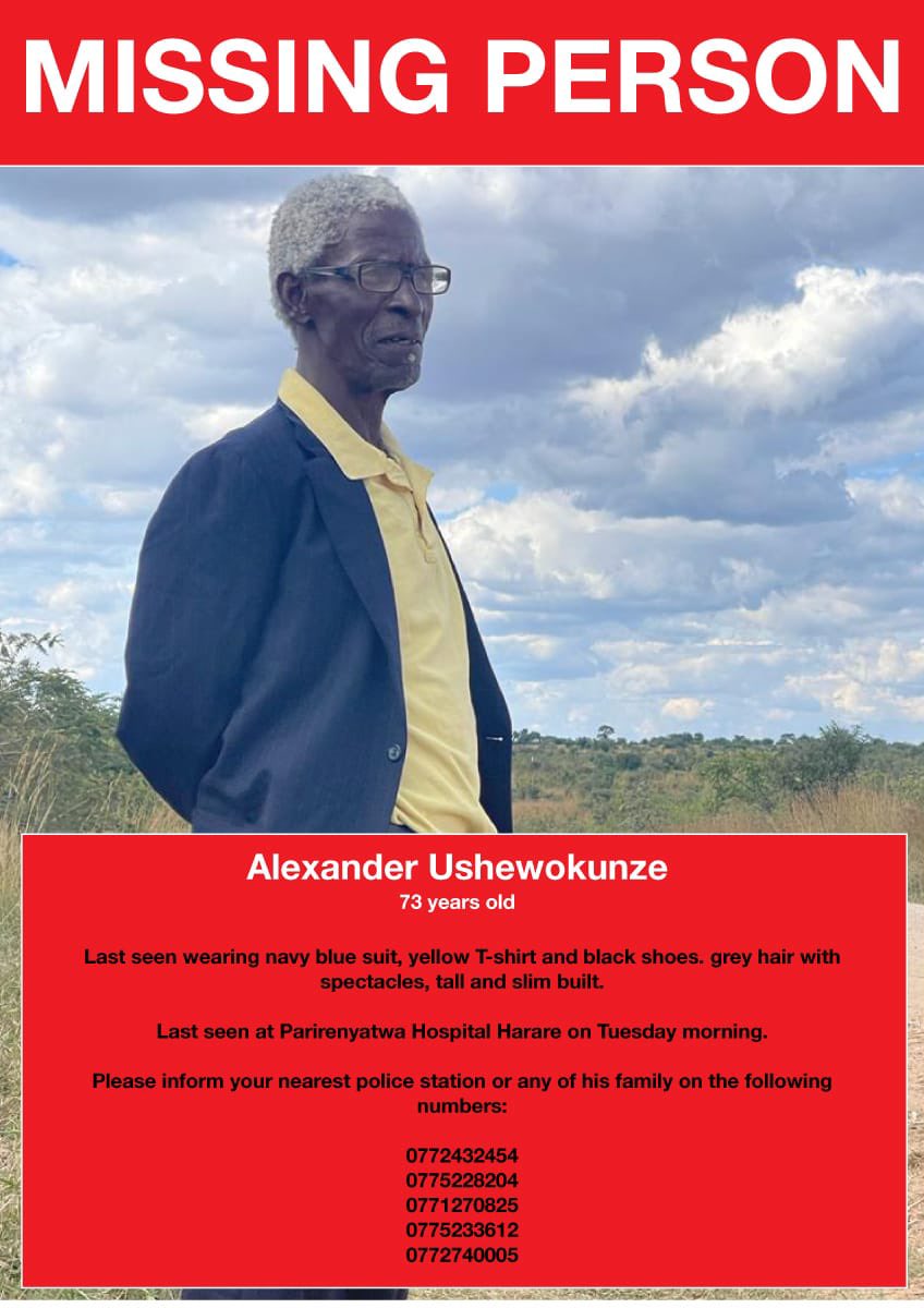 drDendere's tweet photo. Friends in Harare please help.
Our sekuru has gone missing. He went to visit our aunt at Parirenyatwa on Monday May 23, 2022. Left around 10am to stretch his legs and hasn’t been seen since. His name is Alexander Ushewokunze. Tall see pic. Please help if you have any leads. https://t.co/JVhsZPcr01