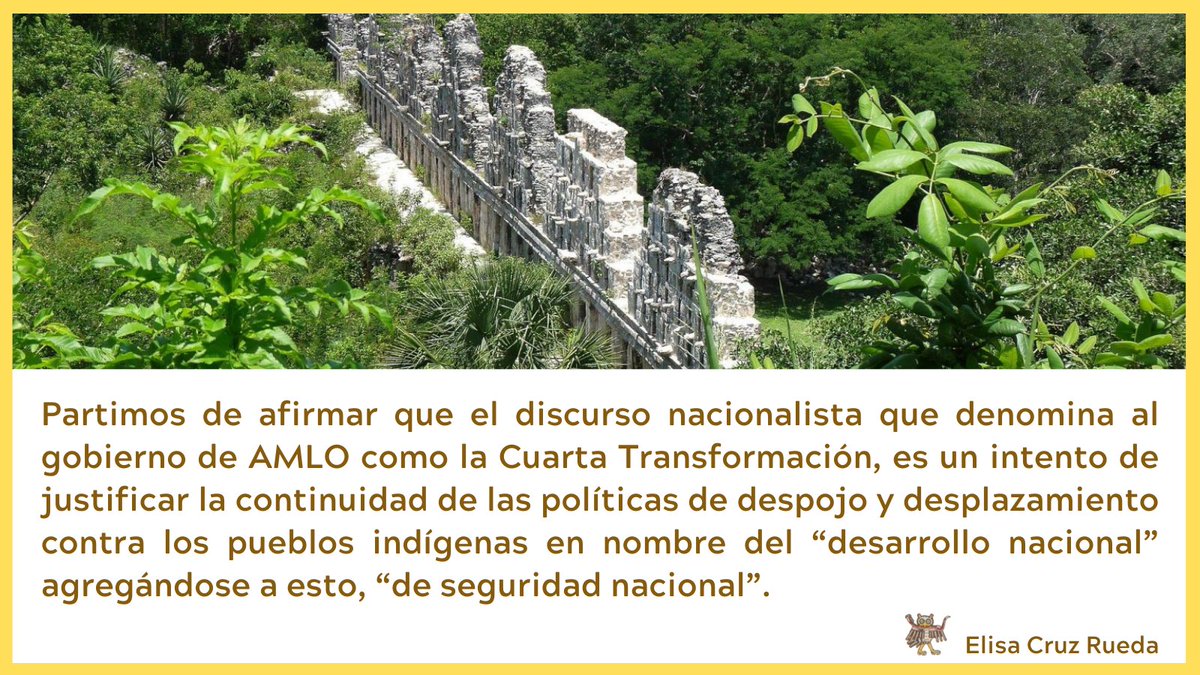Ichan_tecolotl's tweet photo. #Ichan 360 #Extractivismo
“Integracionismo, asimilacionismo y despojo: el megaproyecto de reordenamiento territorial Tren Maya”
Texto de Elisa Cruz Rueda (#EGAI #UNACH)
Leer más >> https://t.co/1SqjKTBI69
@comunica_unach https://t.co/CiJUshuxLE
