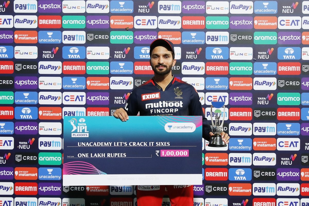 IPL's tweet image. Unacademy Let&apos;s Crack It Sixes of the Eliminator between @LucknowIPL and @RCBTweets is Rajat Patidar.

#TATAIPL @unacademy #LetsCrackIt #LSGvRCB