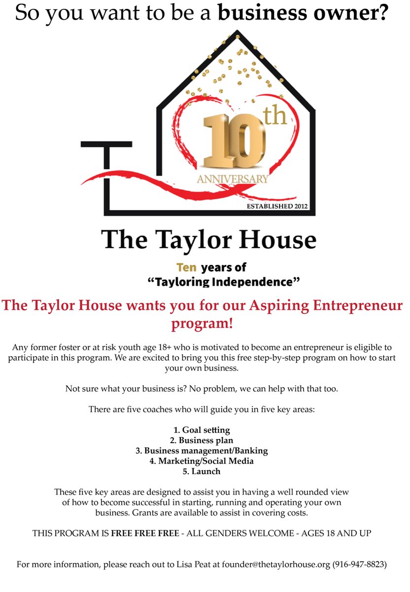 Taylorhouse202's tweet photo. Do you know any former foster youth and at-risk homeless that want to be entrepreneurs? Please take a look at this flyer and pass it around. https://t.co/QFLvNepFBR
