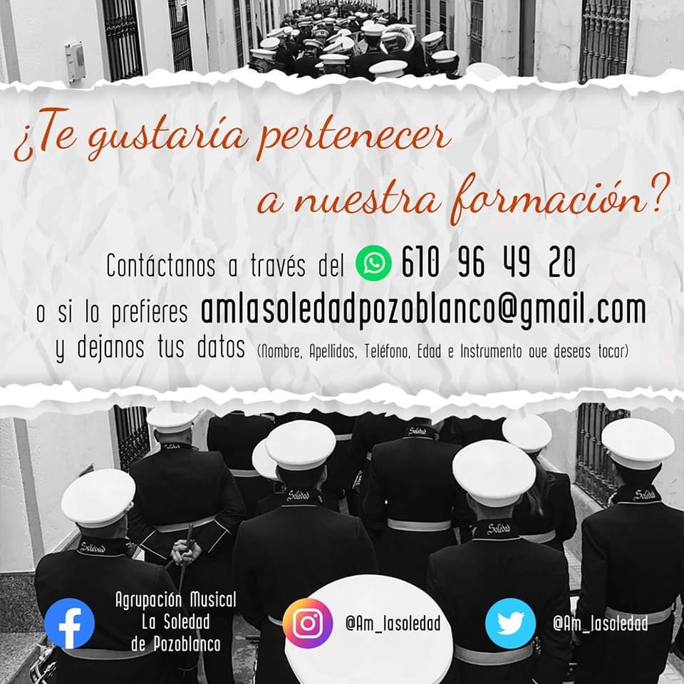⚫⚪ 𝗜𝗡𝗖𝗢𝗥𝗣𝗢𝗥𝗔𝗖𝗜𝗢𝗡𝗘𝗦 ⚫⚪

📌 El próximo lunes 30 de mayo mantendremos una reunión con todas las personas que han manifestado su deseo de pertenecer a nuestra Agrupación Musical.

Más información: facebook.com/18281250508891…