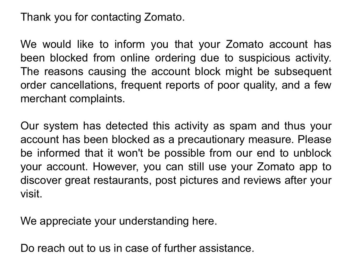 SharmaKappil's tweet photo. So according to Zomato if you report poor quality of food your account is going to block.

Then what is the point of asking feedback? 

#Zomato #food @zomato https://t.co/6LQ1Dfvrqi