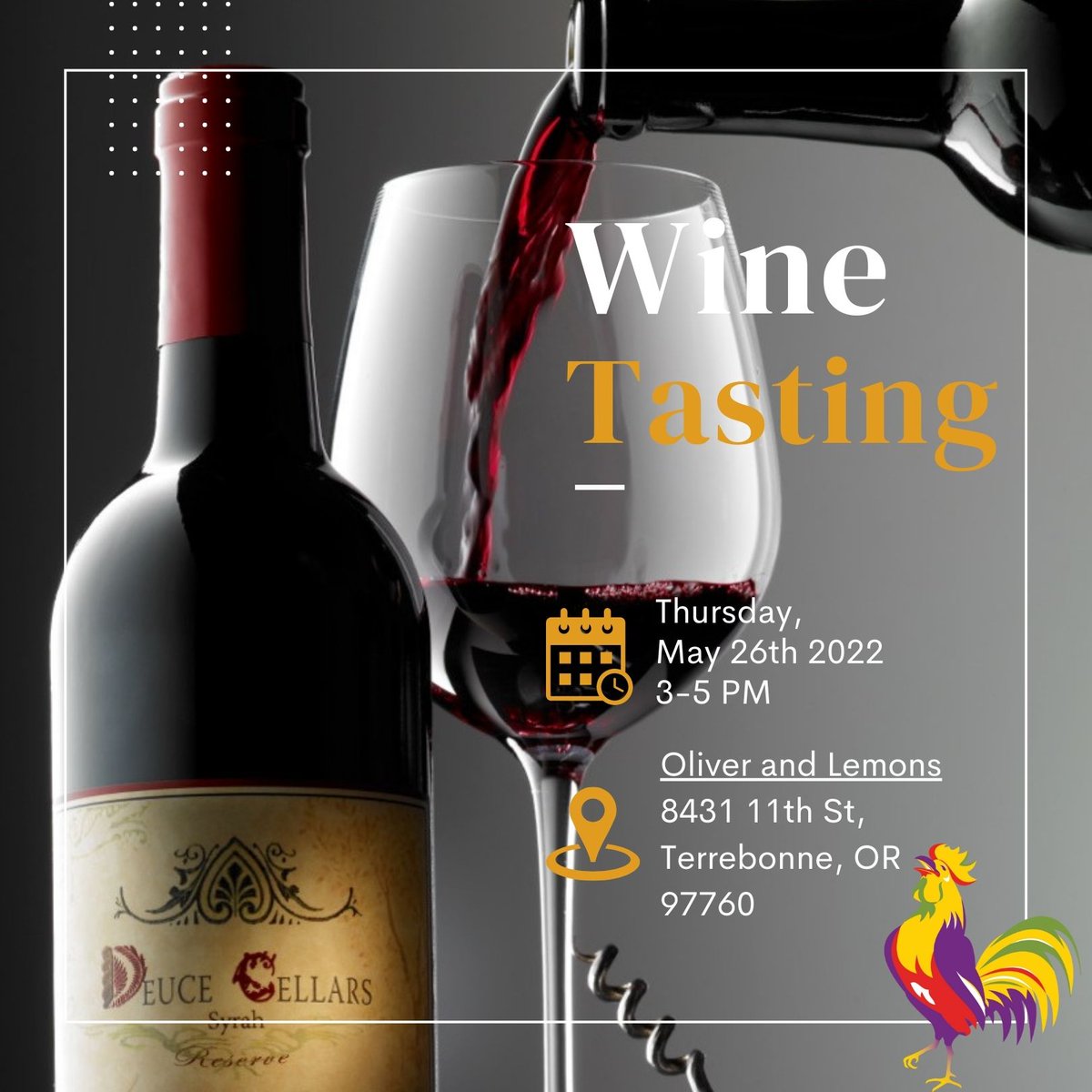 deucecellars's tweet photo. Join us Thursday, May 26th for a wine tasting at our favorite grocery store, Oliver and Lemons! We will be pouring our 2015 and 2016 Deuce Cellars Syrah from 3-5 PM. We look forward to seeing you tomorrow at Oliver and Lemons. 🍷

#DeuceCellars #DeuceCellarsSyrah #Terrebonne https://t.co/tSPLsSM61N