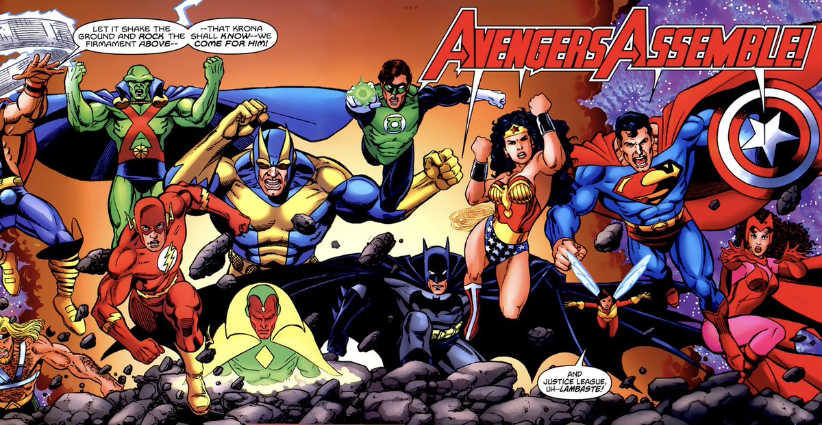 WeirdScienceDC's tweet photo. Another awesome panel from JLA/Avengers #4 - love that it points out that there isn’t much of a Justice League battle cry
#GoReadComics
@dccomics #georgeperez #JLAAVENGERS #justiceleague #avengers @marvel #marvelcomics https://t.co/DnTKskdvQI