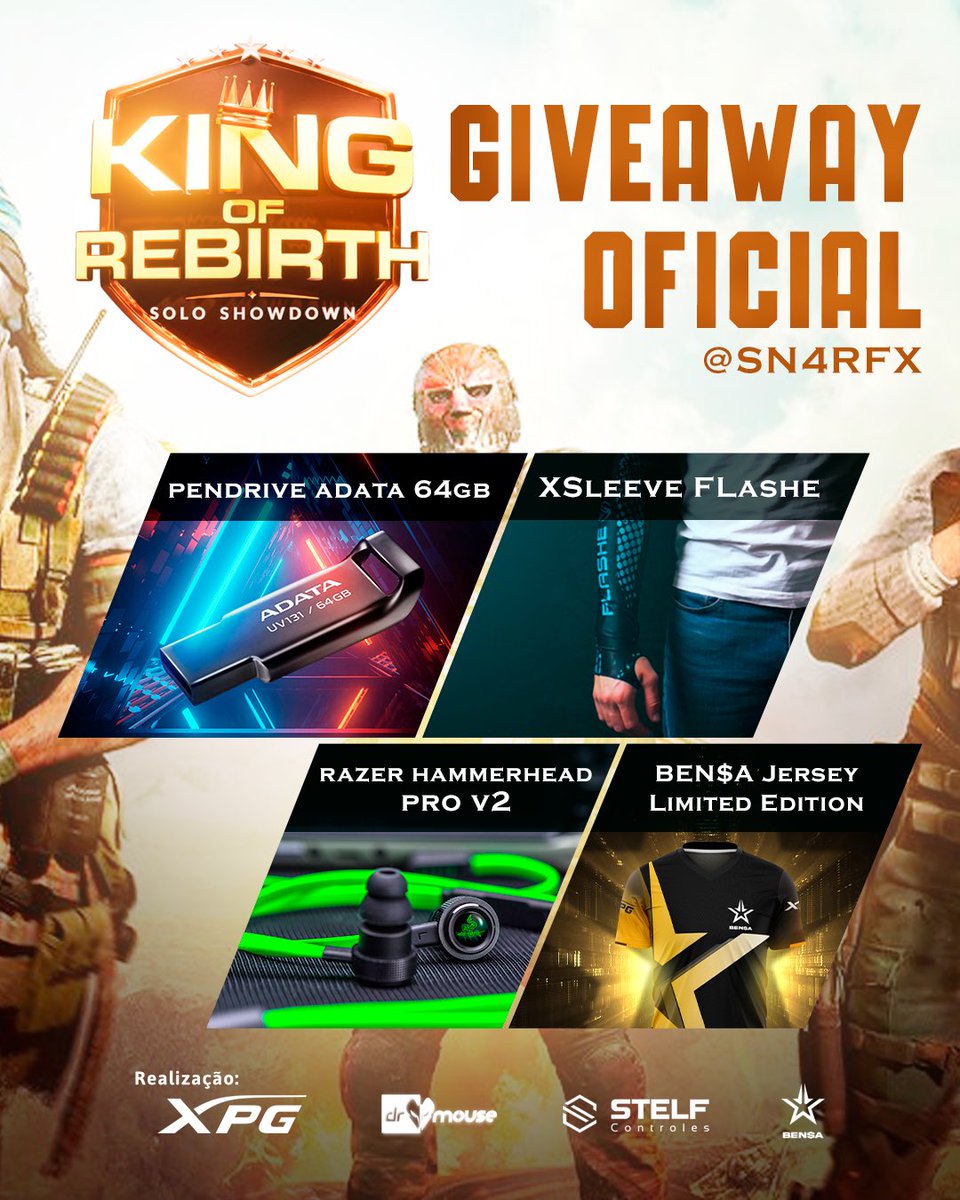 Sn4rFx's tweet image. Giveaway do king of rebirth: para participar siga no instagram @Sn4rFx @XPGBROFICIAL @ControlesStelf @bensaoficial @DrMouseBR 
Irei sortear em live no dia da final(29) antes do resultado do campeão, serão 4 ganhadores.
Caso o ganhador ñ estiver seguindo todos irei sortear dnv