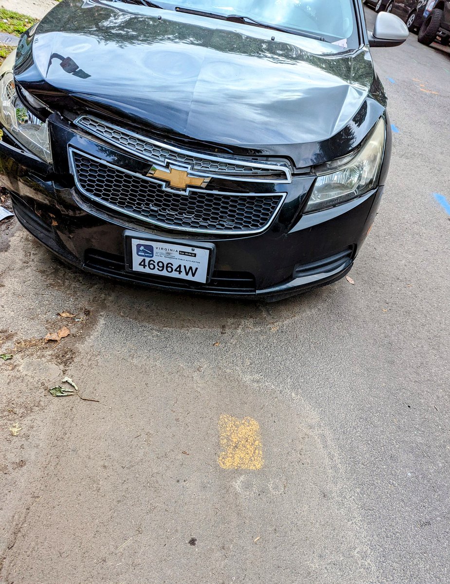 webrownjr's tweet photo. This car has been racking up tickets on the 1200 blk of Lamont St. NW for months, mainly for parking in the crosswalk. Temporary tags expired earlier this month, fresh damage to the front and I counted at least 2 bullet holes. @DCDPW @PoPville https://t.co/D6Q9G1opj3