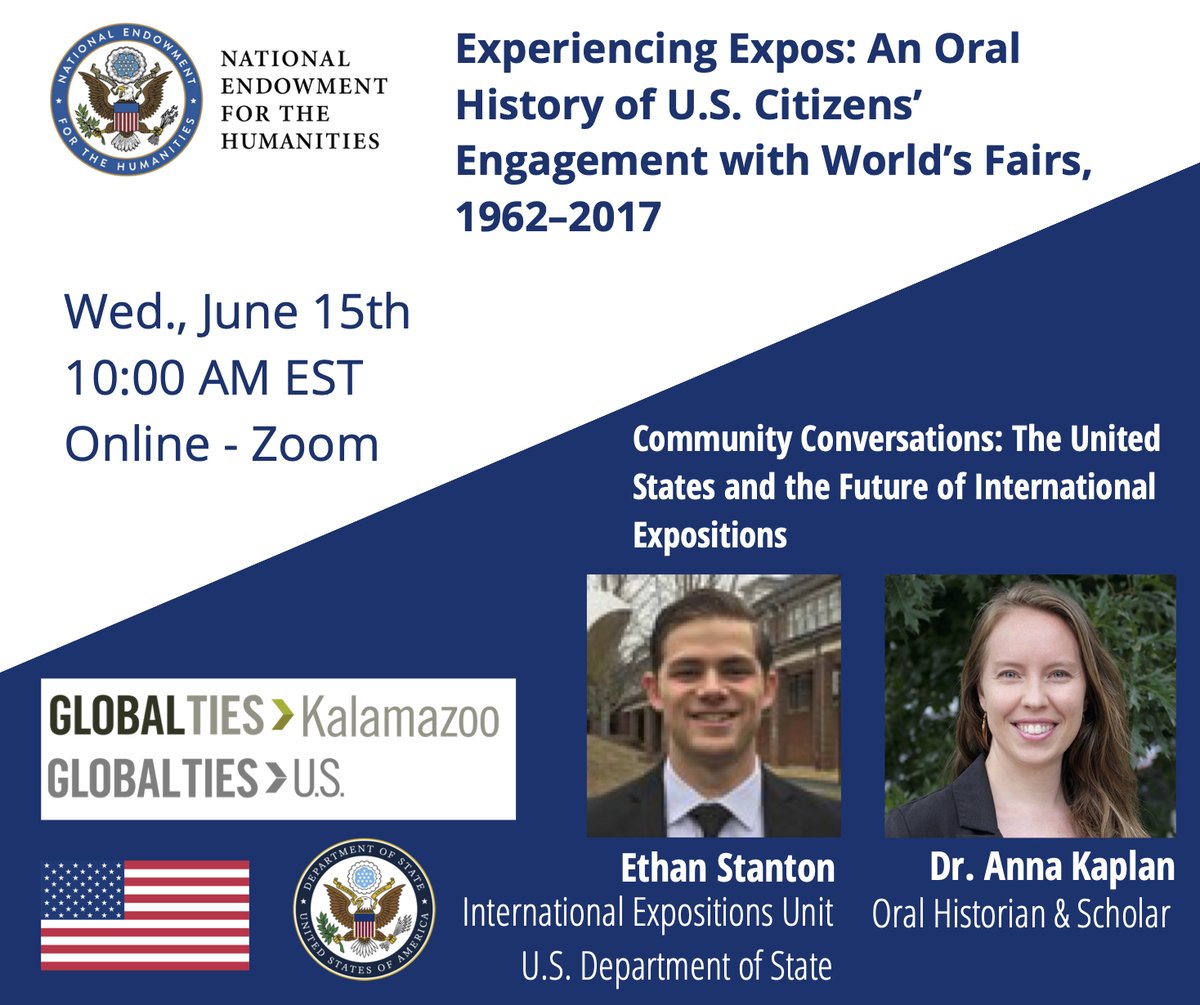 Join us to learn about the history of Expos held on U.S. soil, the stories people have shared about their experiences, including Kalamazoo perspectives, and more. 
Sign up here: tinyurl.com/4fe3hwv9

#GlobalTiesKzoo #GlobalTies #ExpoConvo 
  @NEHgov  @StateDept @GlobalTiesUS