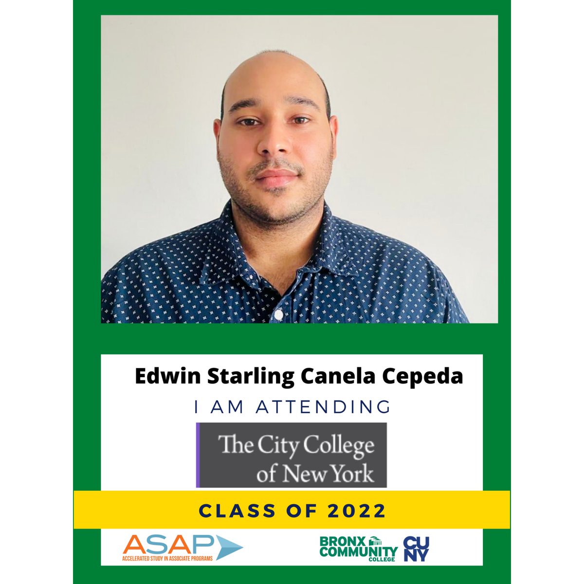 ASAPBCC's tweet photo. Here @ASAPBCC we want to celebrate and
announce where our students will be attending this fall
2022. We congratulate Edwin Starling Canela he will be attending City College @citycollege . #collegegraduate @cunyasap @BCCcuny #class2022 #ASAPBCC
#ASAPCUNY #bcccuny https://t.co/l3oVA6wo3w