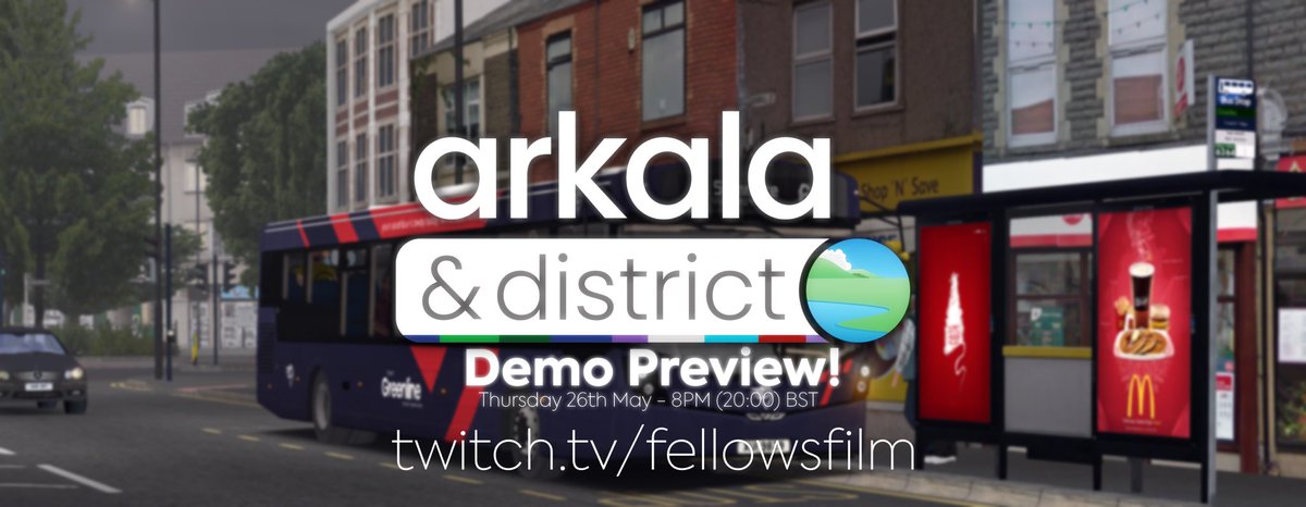 📢 Reminder! 📢

We're streaming the latest copy of the <a href="/MSwitchStudios/">Masterswitch Studios</a> Arkala &amp; District beta tomorrow (26/05/22) at 8pm BST over on our Twitch channel! Join us for some fun at twitch.tv/fellowsfilm then 😁

#OMSI2 #Arkala #Masterswitch