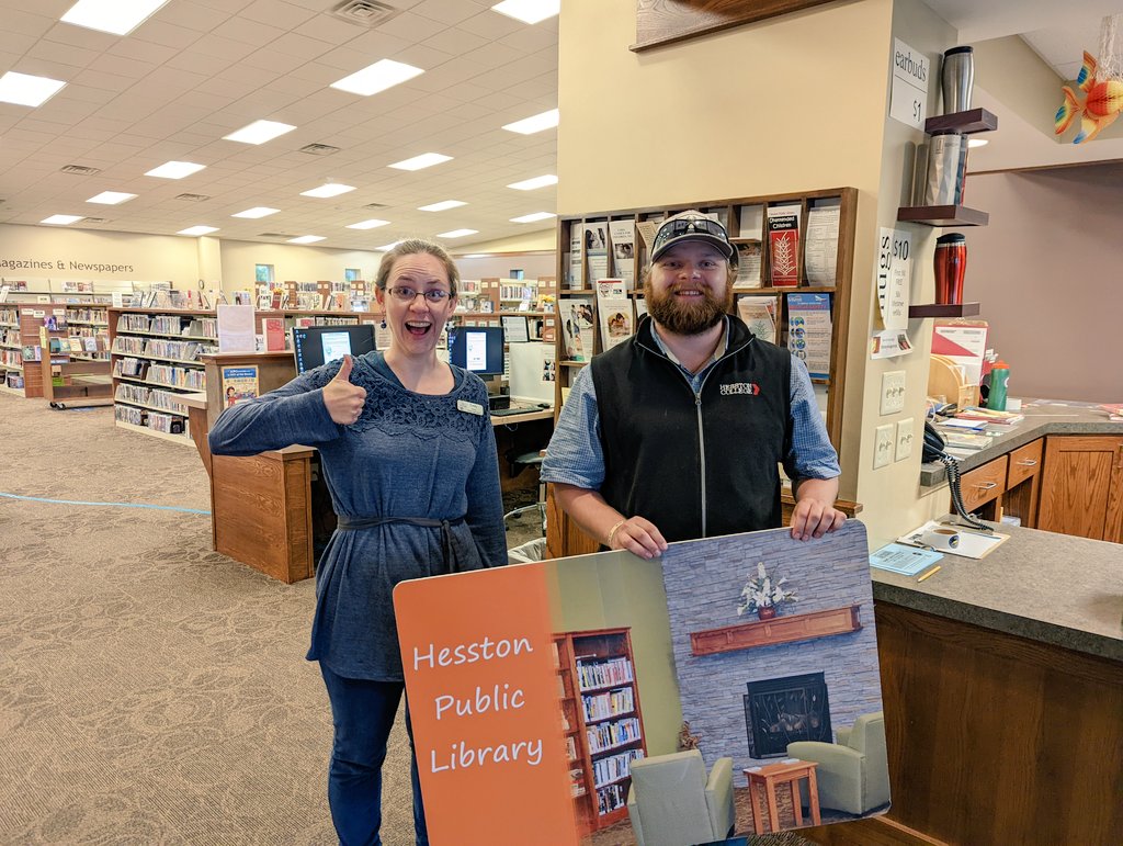 HesstonPL's tweet photo. Our Miss Emily &amp; Sam, Anna &amp; Sam and Isabelle know you are NEVER too old to celebrate a new library card! 
#librarylife #libraries #SummerReading https://t.co/o9rJhelrCL