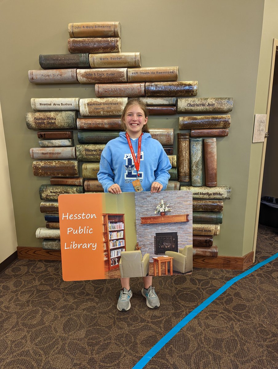 HesstonPL's tweet photo. Our Miss Emily &amp; Sam, Anna &amp; Sam and Isabelle know you are NEVER too old to celebrate a new library card! 
#librarylife #libraries #SummerReading https://t.co/o9rJhelrCL