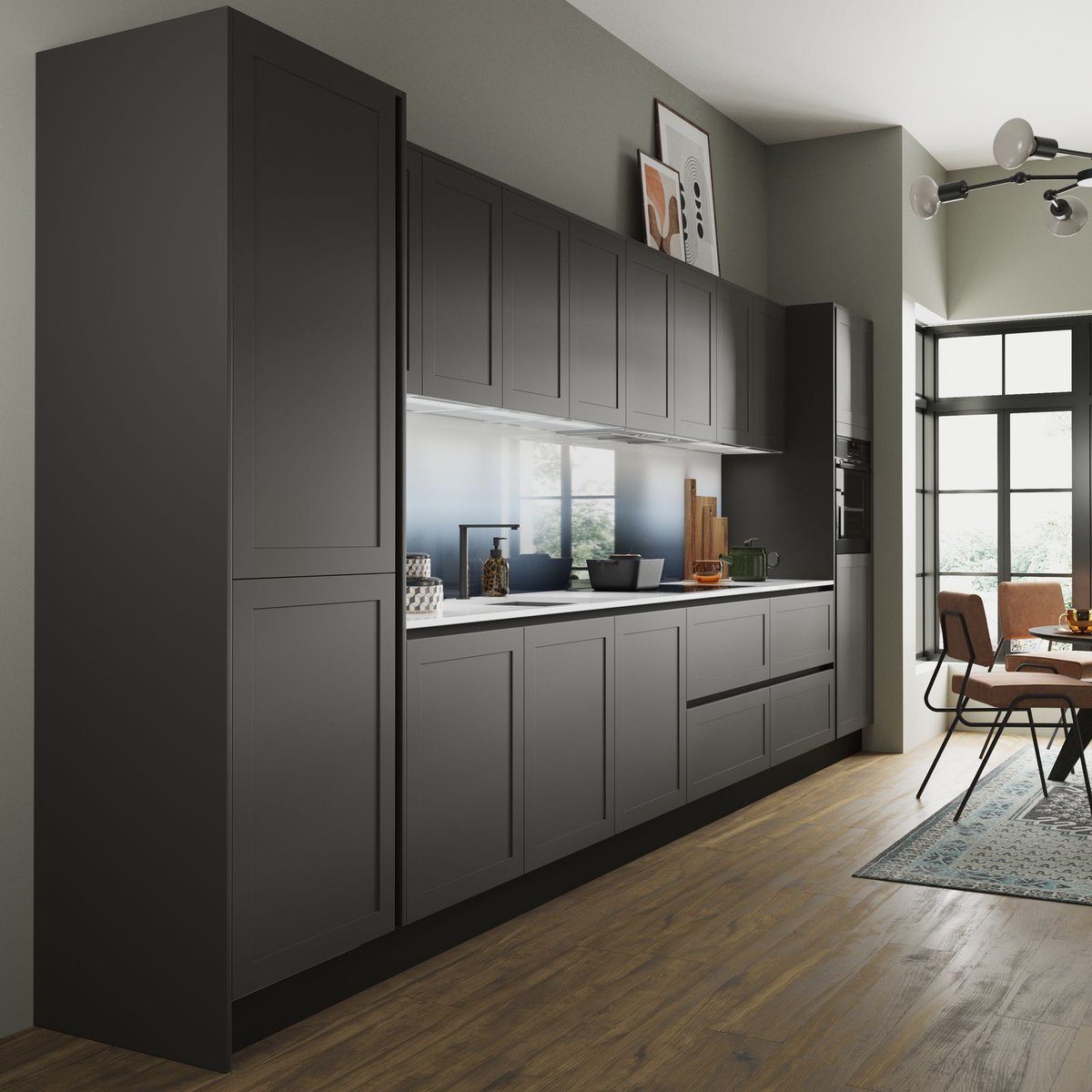 Combining the modern simplicity of a handleless design with the traditional feel of a shaker door, our Linear Finesse range is available in three desirable finishes - Pebble, Hunter Green and Charcoal - pictured. Find your nearest retailer via the link bit.ly/SymphonyRetail…