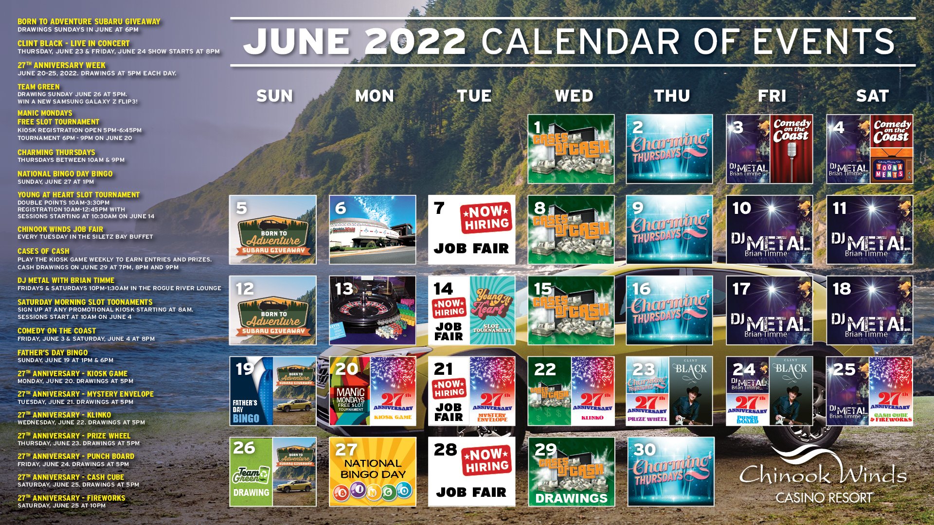 Chinook Winds Casino on Twitter "June 2022 Calendar of Events! https