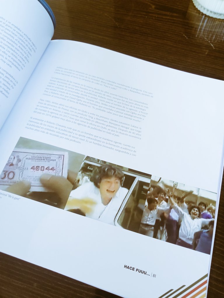 VicenteAdum's tweet photo. Disfrutando este libro que conseguí sobre la historia de la publicidad #ecuatoriana: Un interesante compendio de anécdotas de los principales actores de dicha industria desde los 60s hasta los 2000s.  Mis felicitaciones a @ximeferro, la autora. https://t.co/XI7INpPImI