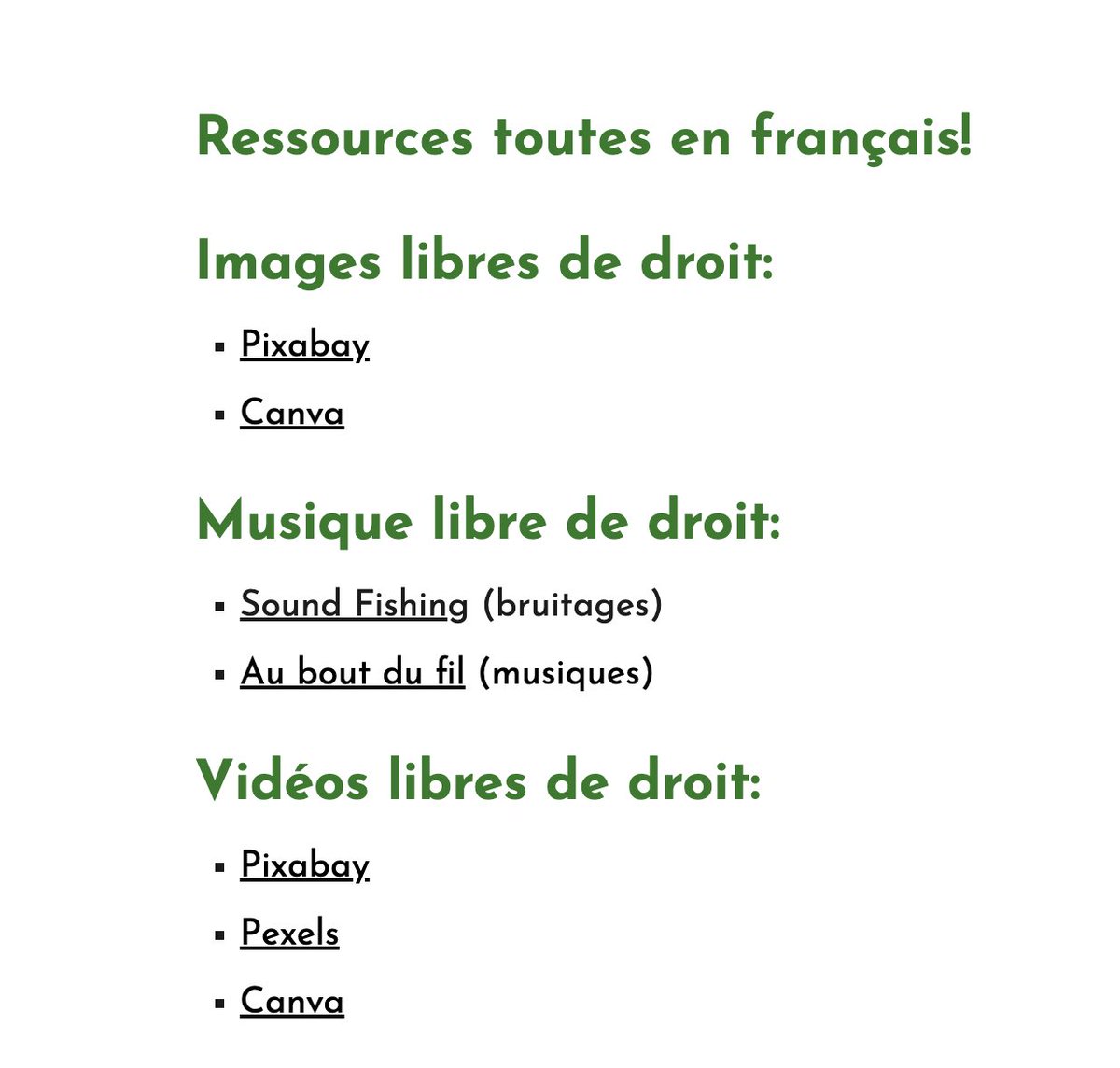 Équipe pédagonumérique Laval (@equipepnumlaval) on Twitter photo Simplifiez la vis des élèves en leur proposant seulement quelques #ressnum libres de droit et toutes en français pour des images, musique ou vidéo! #recitqc sites.google.com/cslaval.qc.ca/… Simplifiez la vis des élèves en leur proposant seulement quelques #ressnum libres de droit et toutes en français pour des images, musique ou vidéo! #recitqc sites.google.com/cslaval.qc.ca/…