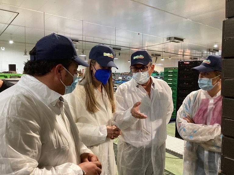 VeranoDominguez's tweet photo. Acompañada de mi amigo, compañero y magnífico alcalde de Villarrasa, Arturo Alpresa, parte de la corporación municipal y del diputado provincial del @pphuelva, @adritaillefert, visito las instalaciones de la empresa Agrasur, perteneciente al grupo Frutaria. https://t.co/s565ohNbRw