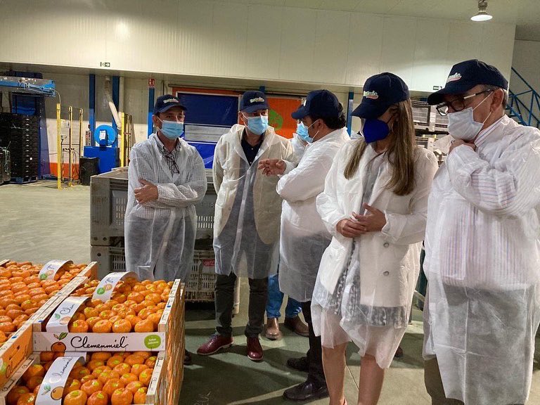 VeranoDominguez's tweet photo. Acompañada de mi amigo, compañero y magnífico alcalde de Villarrasa, Arturo Alpresa, parte de la corporación municipal y del diputado provincial del @pphuelva, @adritaillefert, visito las instalaciones de la empresa Agrasur, perteneciente al grupo Frutaria. https://t.co/s565ohNbRw