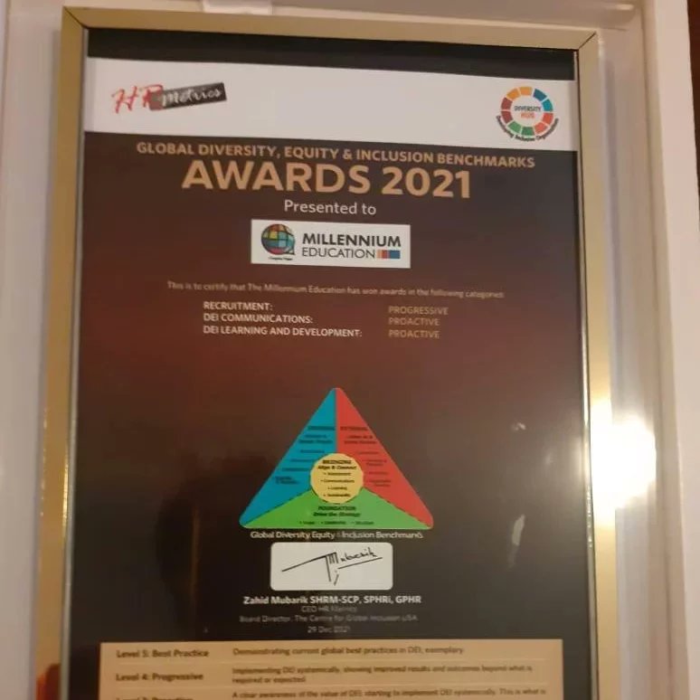 fwspakistan's tweet photo. CONGRATULATIONS
The Millennium Education Group wins Global Diversity, Equity, and Inclusion Award for the year 2021 in Proactiveness in 2 Categories, DEI Communications,
DEI Learning and Development and Progressive Award in Recruitment
#GDEIB #diversity #Progressiverecruitment https://t.co/UtAeU85CaL