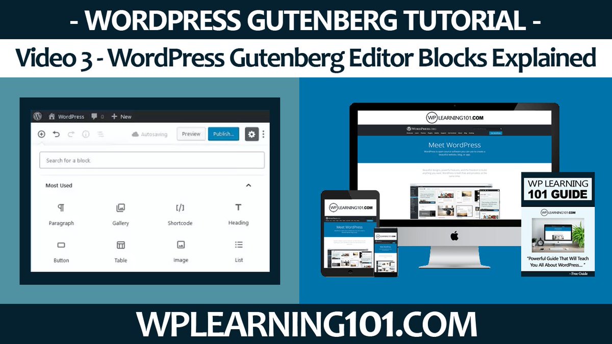 wpcontentdiscov's tweet photo. WordPress Gutenberg Editor Blocks Explained - Understanding The Types Of Blocks [Video 3 Of 9]
 https://t.co/OHiBXJOyak via @YouTube #WordPressDevelopment #wordpresswebsite #WordPressBasics #wordpresstutorials #WordPressDevelopment #WordPressBeginnner #WordPressGutenberg https://t.co/rngOgQWCsl