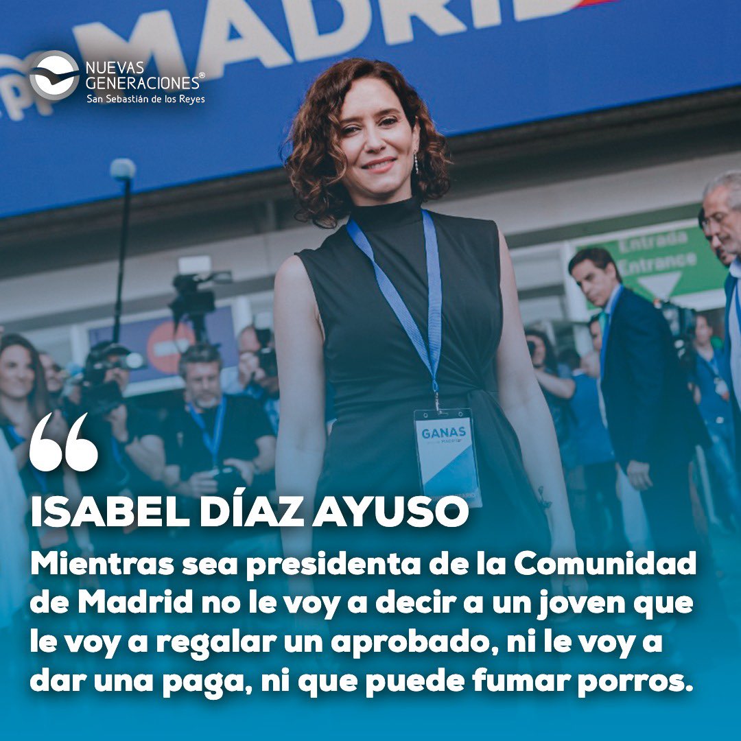 NNGGSanse's tweet photo. 🫵🏼 Isabel Díaz Ayuso es la única que defiende, de verdad y con seriedad, los intereses de todos los jóvenes en la Comunidad de Madrid y tú también lo sabes. https://t.co/mGu0tqzoS5