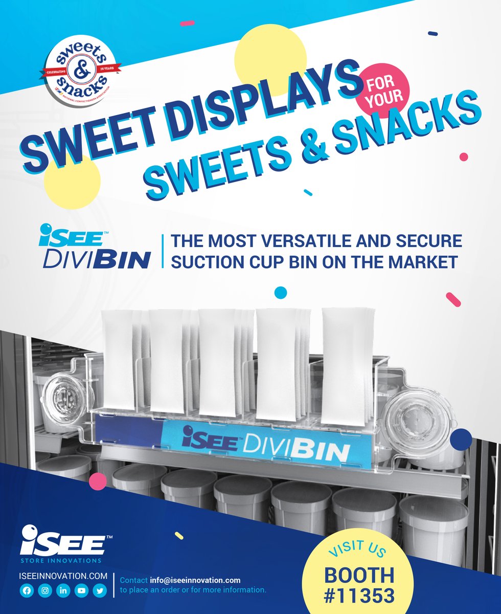 iseeinnovation's tweet photo. Did you know that NACS data shows chocolate candy bars account for 43.5% of "sweets" convenience sales? Merchandise these hot-sellers properly with the iSEE DiviBin - see it in action TODAY at the #NCA Sweets &amp; Snacks Expo Booth #11353! https://t.co/HjzZodIrY0