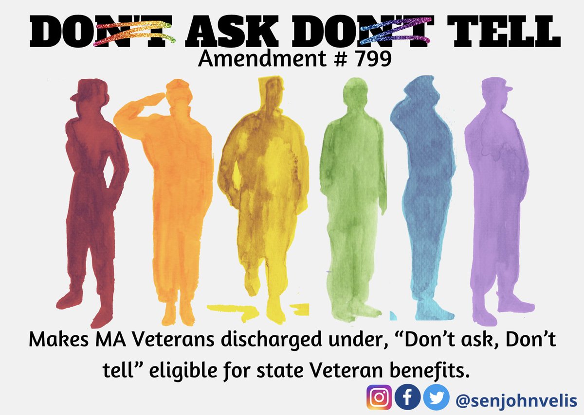 SenJohnVelis's tweet photo. Adopted!

This afternoon the @MA_Senate adopted my amendment making Veterans discharged under "Don't Ask, Don't Tell" finally eligible for state benefits from 
@MassDVS.

I am grateful to @KarenSpilka for her leadership and all my colleagues for their support.

1/3 https://t.co/XmNPFaN0ET