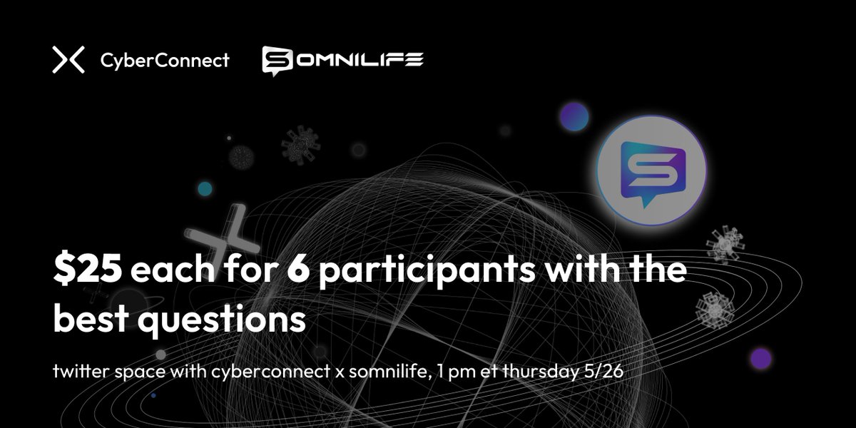 BuildOnCyber's tweet photo. 💰 Giveaway + Twitter Spaces! 🗣️

We will share a space with the @Somni_life team, and we would love to see our community involved. We'll give $25 to 6 people who come up with creative questions.

Join us, participate and win some rewards!
Date: 5/26 at 1 p.m. ET https://t.co/0LlvqMjkoF
