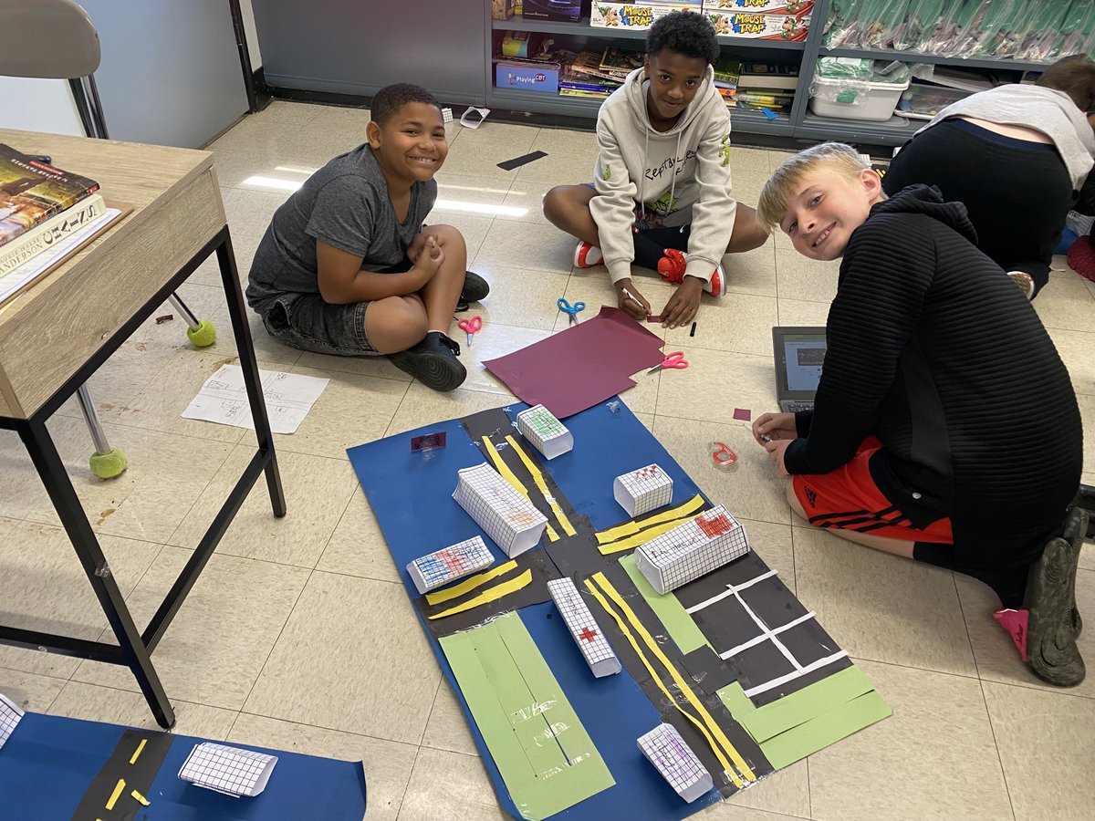 PingreePride's tweet photo. Ms. Marcella’s 5th grade class working hard to create a volume village. https://t.co/huMPIOIVsN