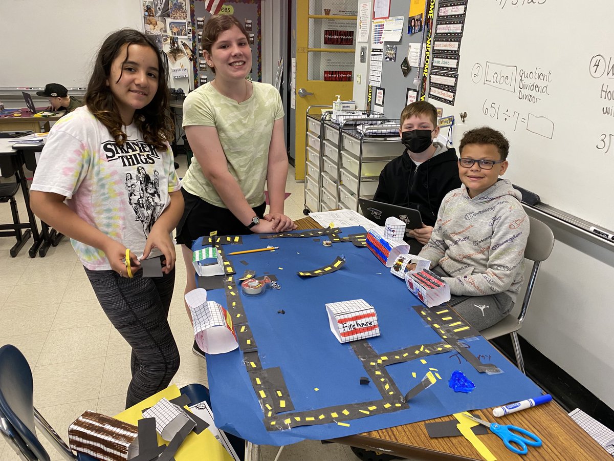 PingreePride's tweet photo. Ms. Marcella’s 5th grade class working hard to create a volume village. https://t.co/huMPIOIVsN
