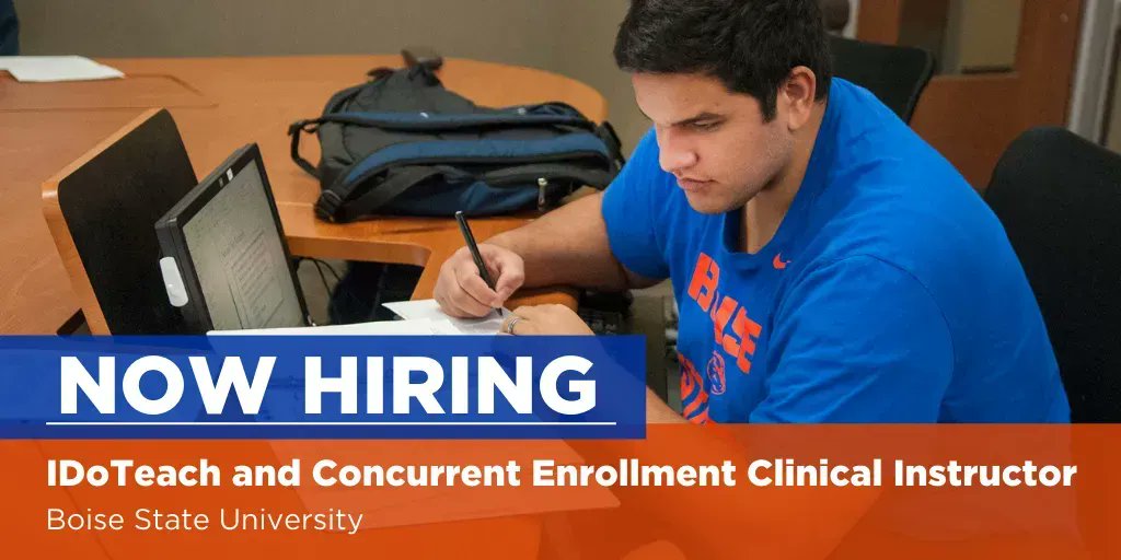 . <a href="/BoiseState/">Boise State University</a> is hiring a temporary IDoTeach and Concurrent Enrollment Clinical Instructor to teach students, supervise clinical experiences, and engage in customer service @IDoTeach_BSU 

#ApplyNow: buff.ly/3FWN1IV

View all our job opportunities: buff.ly/3cBCB1V