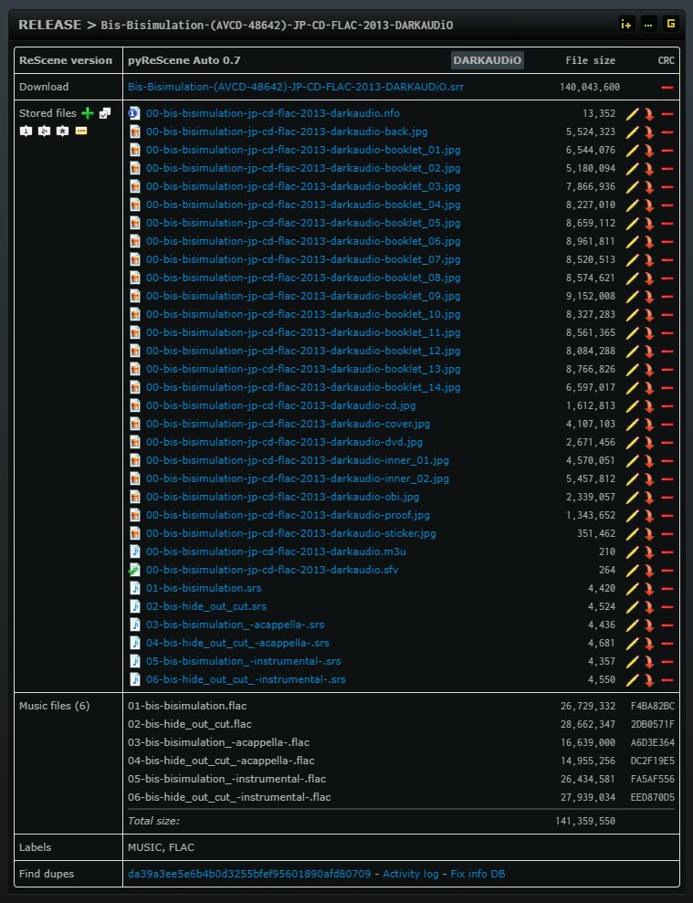 pyrescene's tweet image. When meta data almost beats the lossless music in size #srrdb srrdb.com/release/detail…