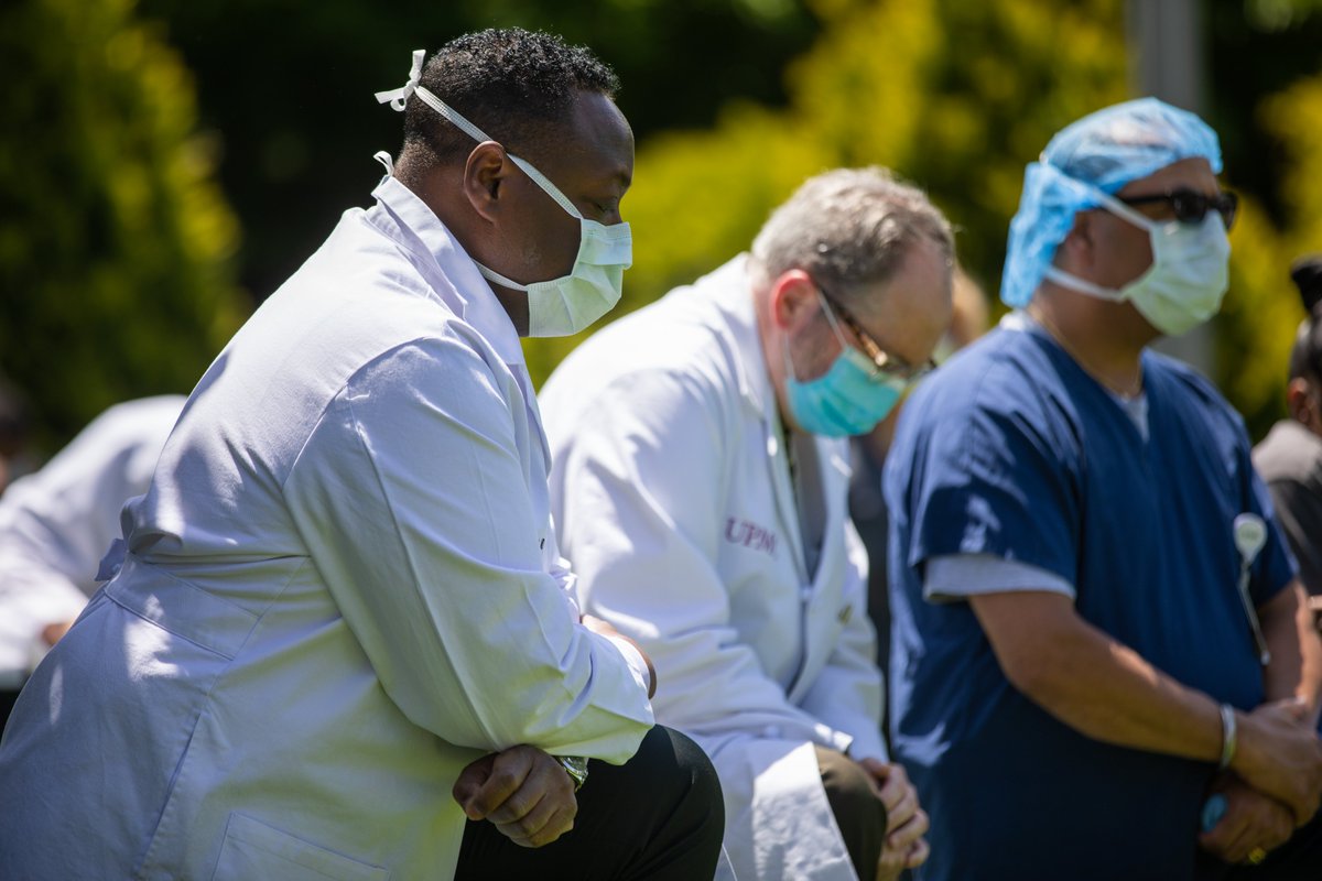 UPMCnews's tweet photo. Today across UPMC, members of our medical staff took part in #WhiteCoatsAgainstRacism, calling attention to racism and discrimination and continuing the conversation about what we in health care can do to promote justice and equity. https://t.co/wD11HO1ko2