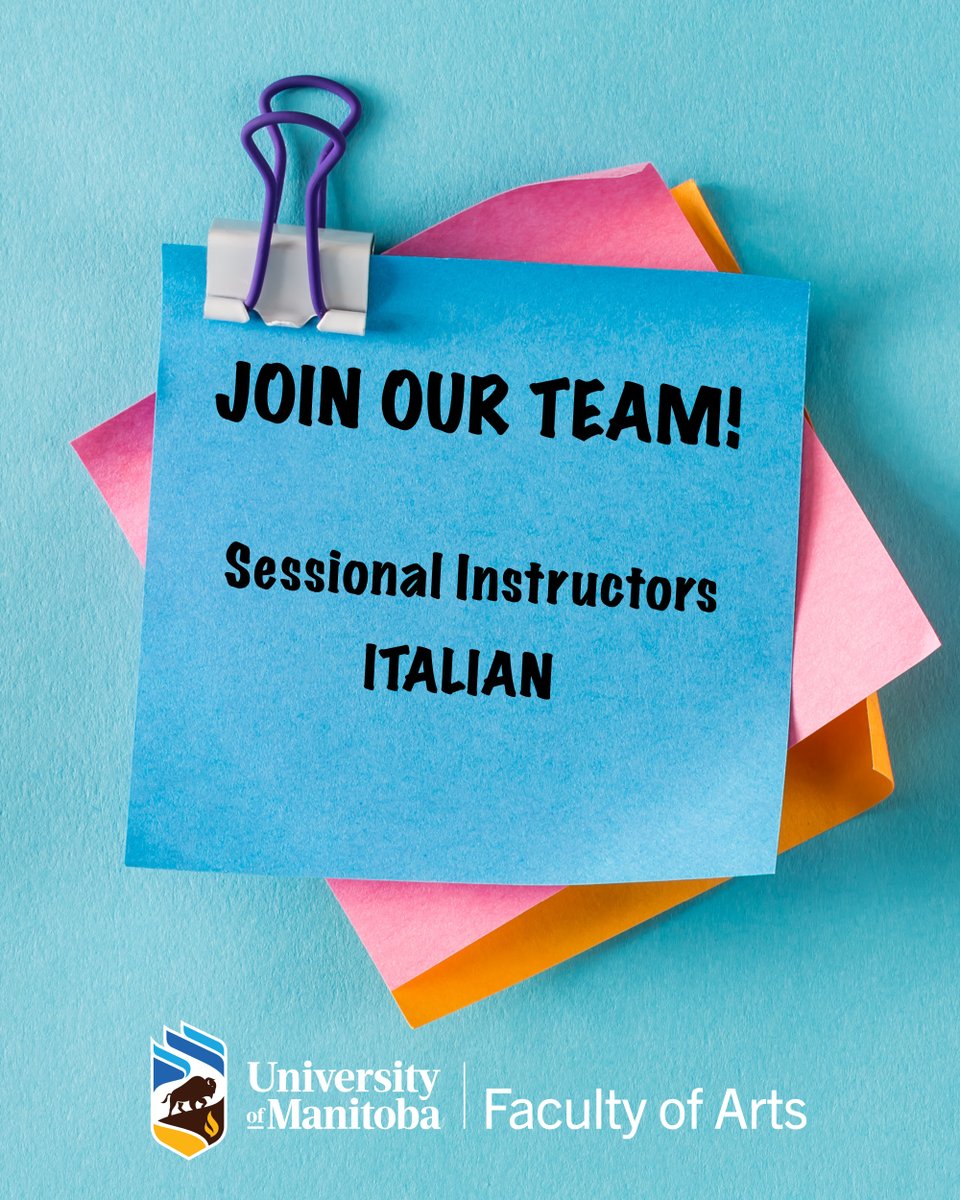 UMArtsFaculty's tweet photo. Join the Faculty of Arts! We are hiring Sessional Instructors for Italian classes. Please share!

Introductory Italian
Sep-Apr (3 sections). Search 20967, 20968, 20969

Speaking Italian
Jan-Apr 2023 (1 section). Search 20966

Deadline: May31
View postings: https://t.co/bxpHttIP1I https://t.co/nWtJHQKhOh
