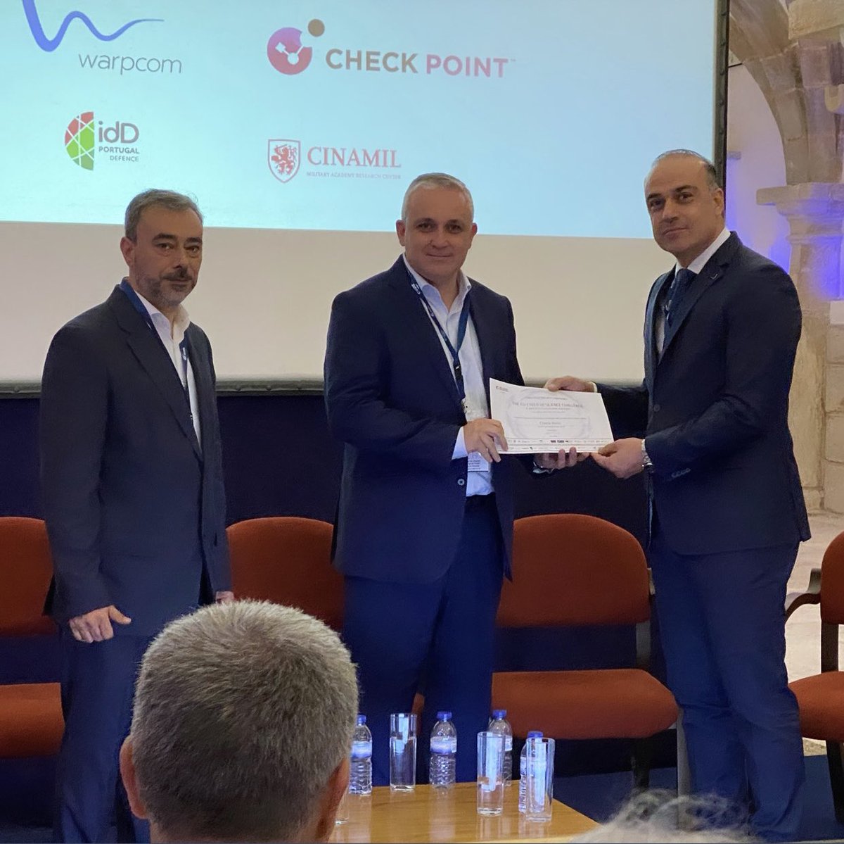 ehadjikoumis's tweet photo. I had the honor to present the certificates to the silver sponsors of the #Cyber #PESCO Projects Conference hosted by the @defesa_pt ๐ต๐น. Congrats and many thanks to #Warpcom and @CheckPointSW ๐ฅ #Ecosystem #EUdefence #collaboration #lisbon #conference https://t.co/iMplOp1vwf