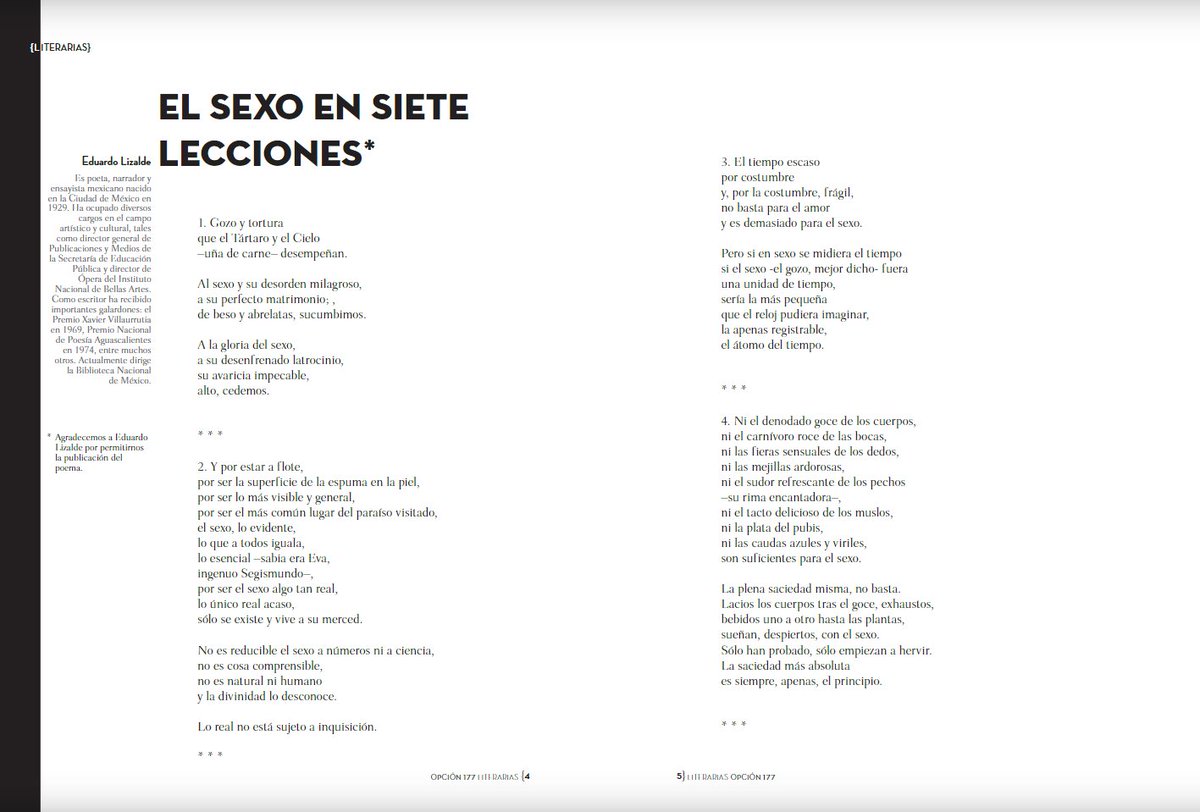 Lamentamos el fallecimiento del gran Eduardo Lizalde, respetado y querido maestro.
Recordamos con cariño su generosidad para esta revista con este poema que nos permitió publicar.