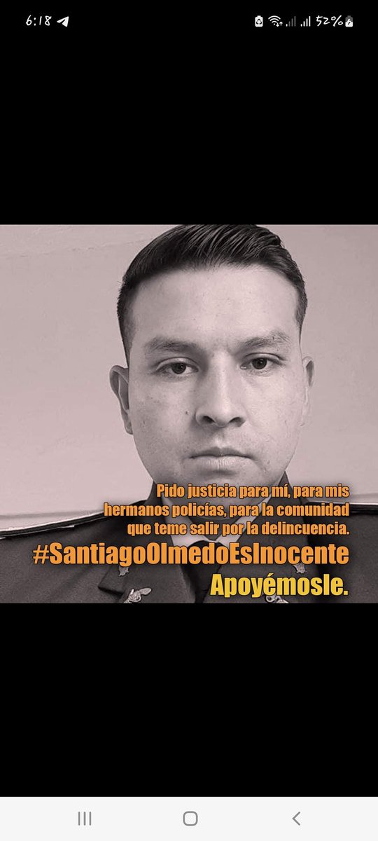 SantiagoOlmedoP's tweet photo. Soy Santiago Olmedo, Policía Nacional del Ecuador, estoy siendo procesado por haber actuado para salvaguardar la vida de un menor de edad que estaba siendo atacado por un delincuente. 
CboS Santiago Olmedo. Orgullosamente Policía del Ecuador.
#SantiagoOlmedoEsInocente https://t.co/CkTXfGuzuY