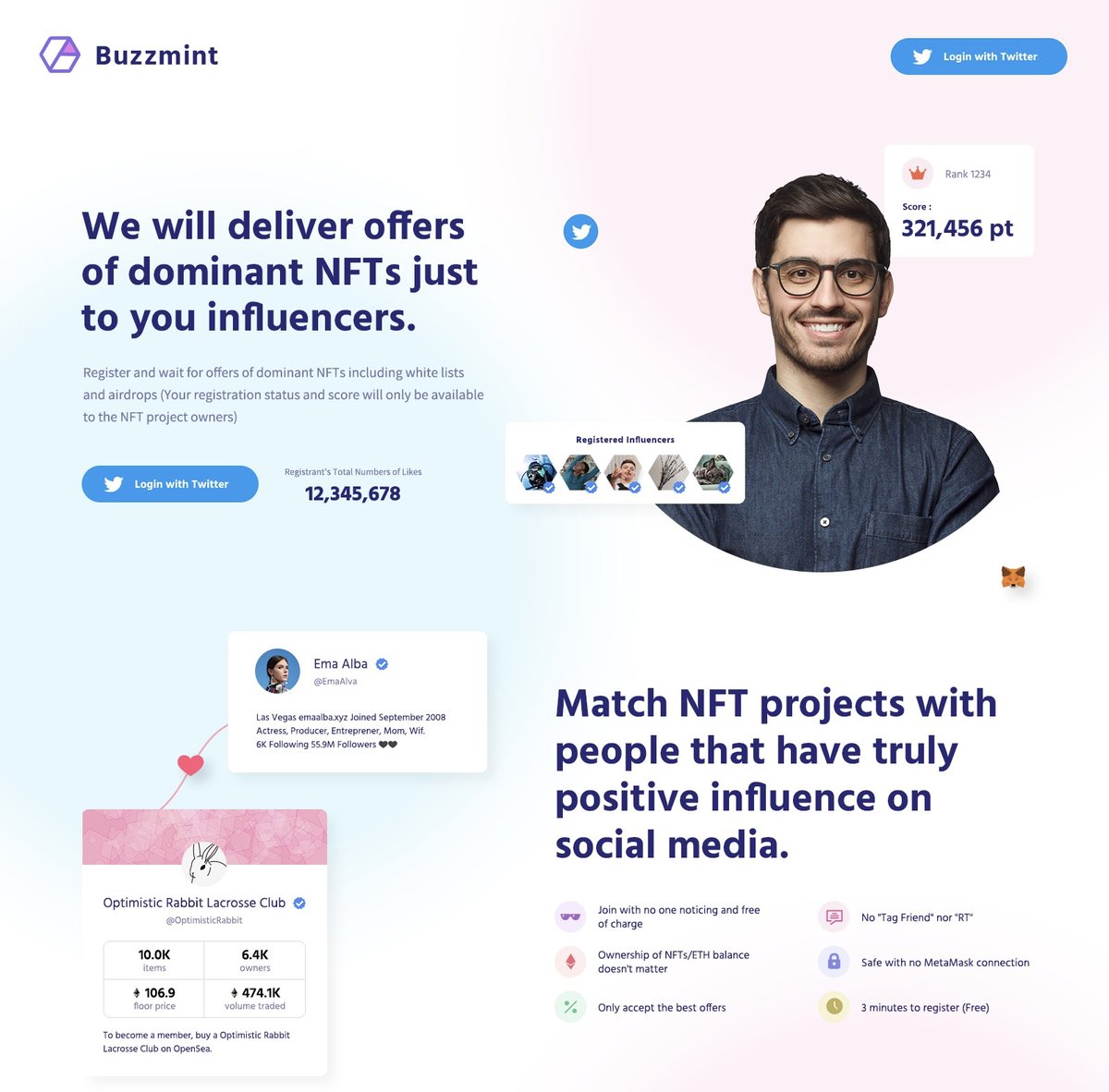 paji_a's tweet photo. 1/ 今日はNFTプロジェクトと真のインフルエンサーとのマッチングサービス『Buzzmint』初期版リリースについて書き殴ります。まずは「インフルエンサー度」機能をお試し→ https://t.co/lyDL6YkON0 スコアに応じて今後有力NFTオファーが届く仕組み。英語オンリー、日本発グローバルサービスを狙います https://t.co/grgvakbQHu