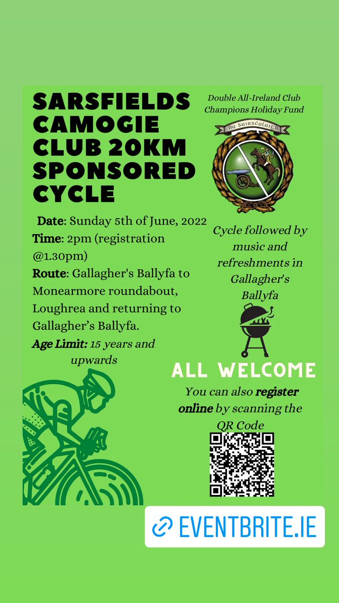 SarsfieldsCC's tweet photo. On Sunday week the All Ireland Senior Club Camogie Champions of 2019 and 2021 will be holding a 20km Sponsored Cycle and all are welcome to participate.

https://t.co/J1RI23DTEM https://t.co/r9k7IMWW33