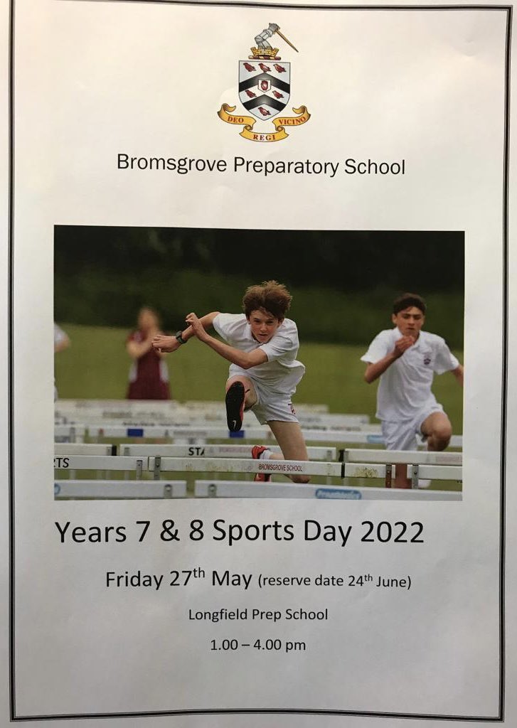 BromsPrepSport's tweet photo. This Friday will be an emotional day for Mr Jones as it will be the last ever sports day he will organise in his 99 terms as a PE teacher. Posted here, we have a timetable of events. DB photography will be on hand to take those nostalgic action photos. #BromsSport #BromsSportsDay https://t.co/SSfb6iR0J7