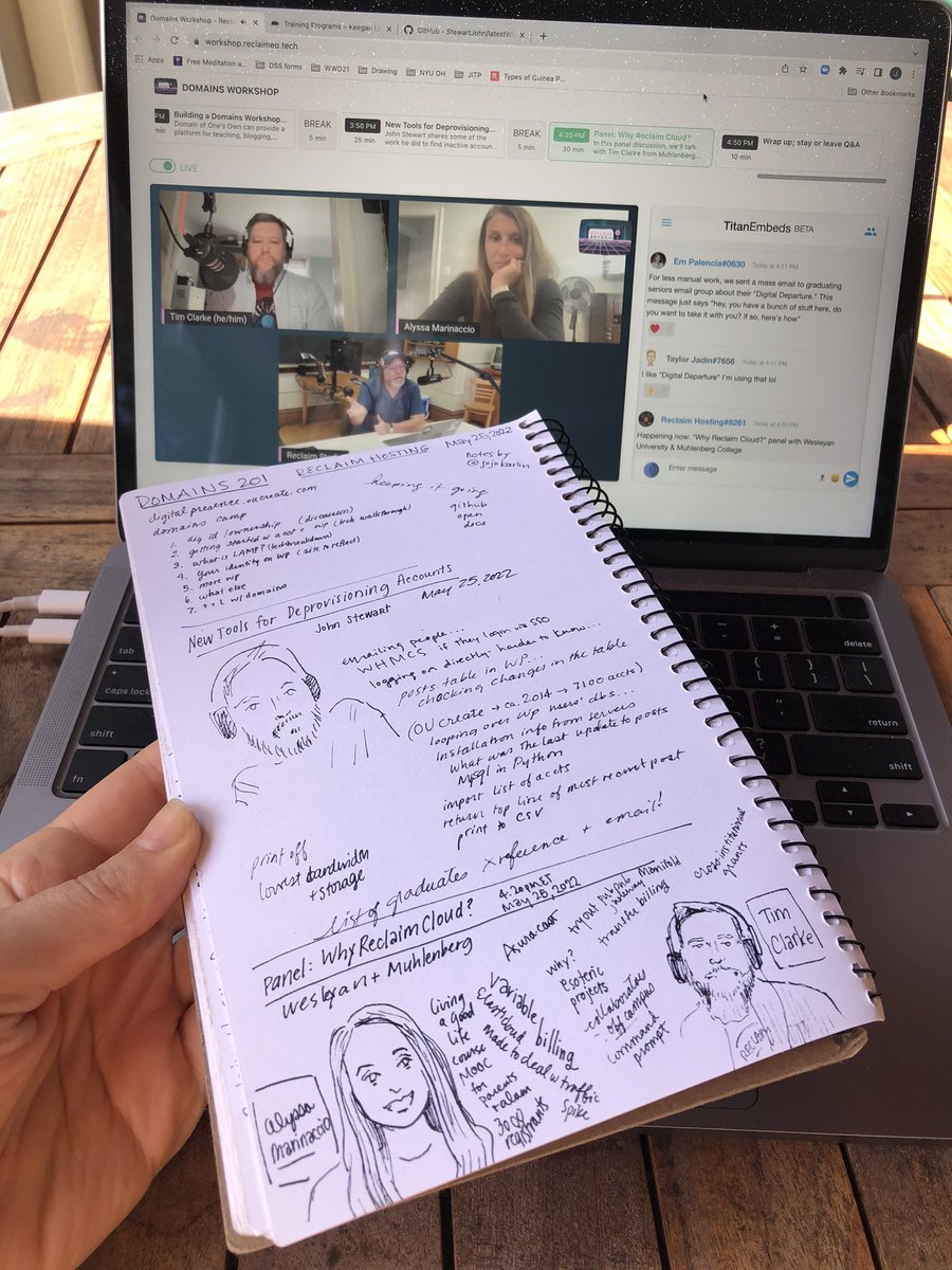 jojokarlin's tweet photo. Day 2 has been packed @ReclaimHosting #DoOO now with @floatingtim Alyssa Marinaccio @jimgroom and earlier  @JohnStewartPhD and @twoodwar @TaylorJadin #jojodoodles #domains https://t.co/fE2JzXrBGC